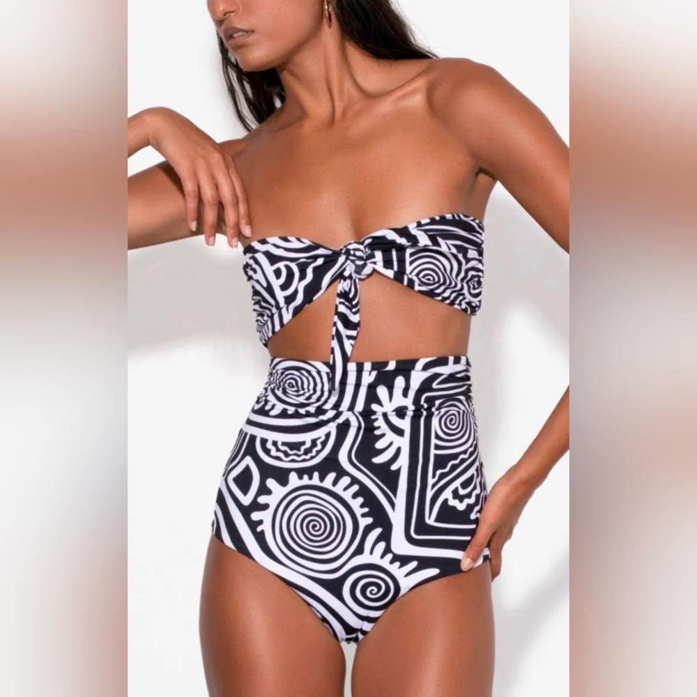 NWT Mara Hoffman Black and White Strapless Swimsuit Set - Picture 4 of 4